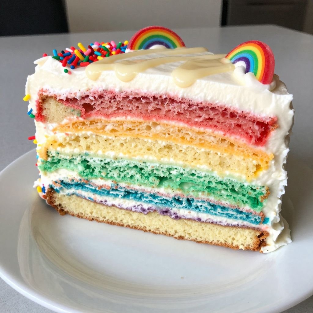 Colorful Rainbow Layer Cake Recipe close up