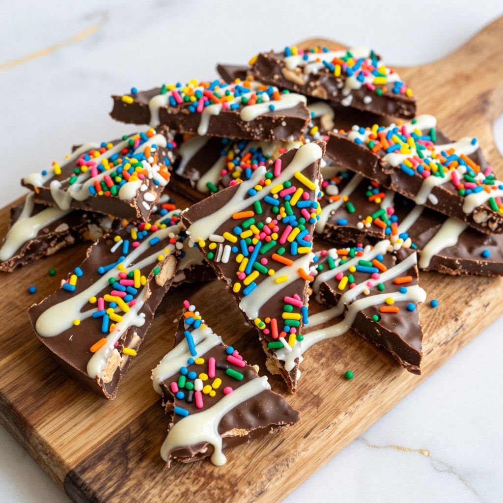 Colorful Rainbow Sprinkle Chocolate Bark close up