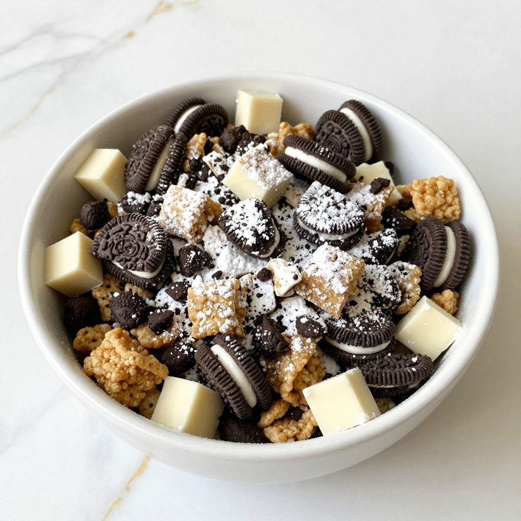 Cookies and Cream Oreo Puppy Chow close up
