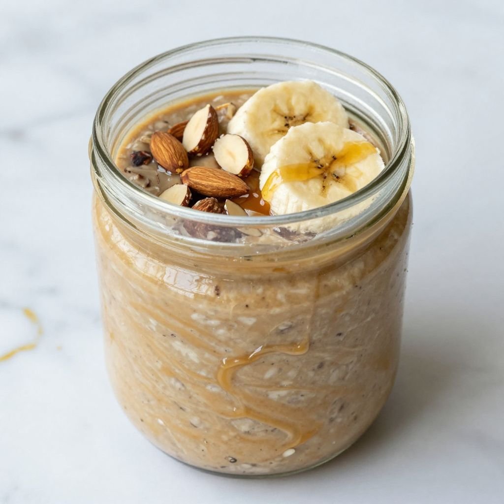 Creamy Almond Butter Overnight Oats close up