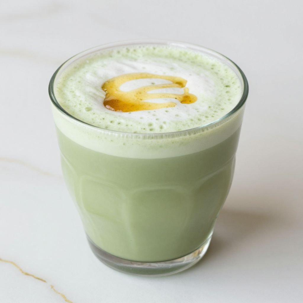 Creamy Vanilla Honey Matcha Latte close up