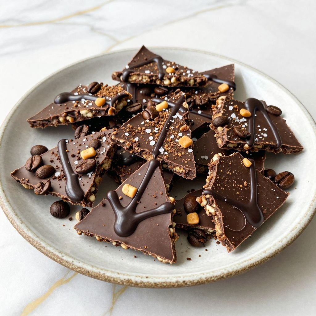 Dark Chocolate Espresso Crunch Bark close up