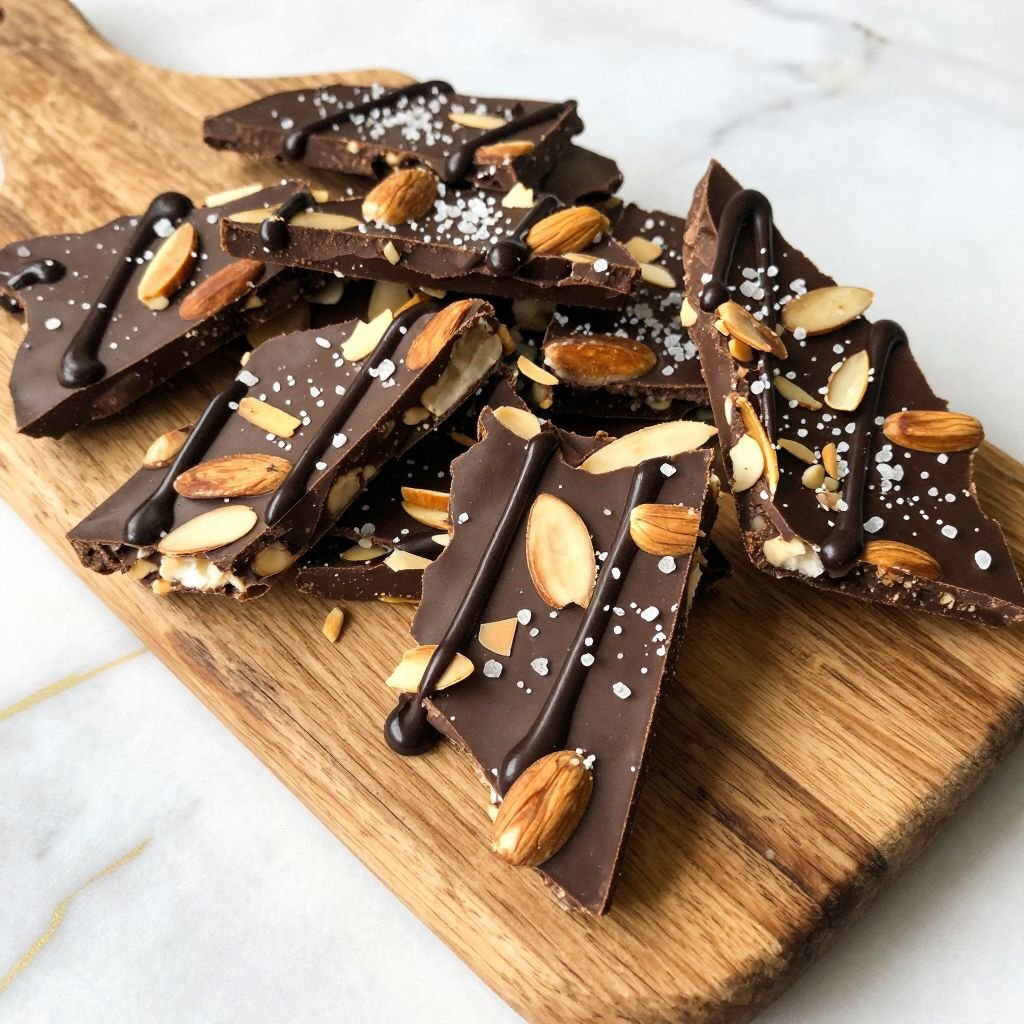 Dark Chocolate Toasted Almond Bark close up