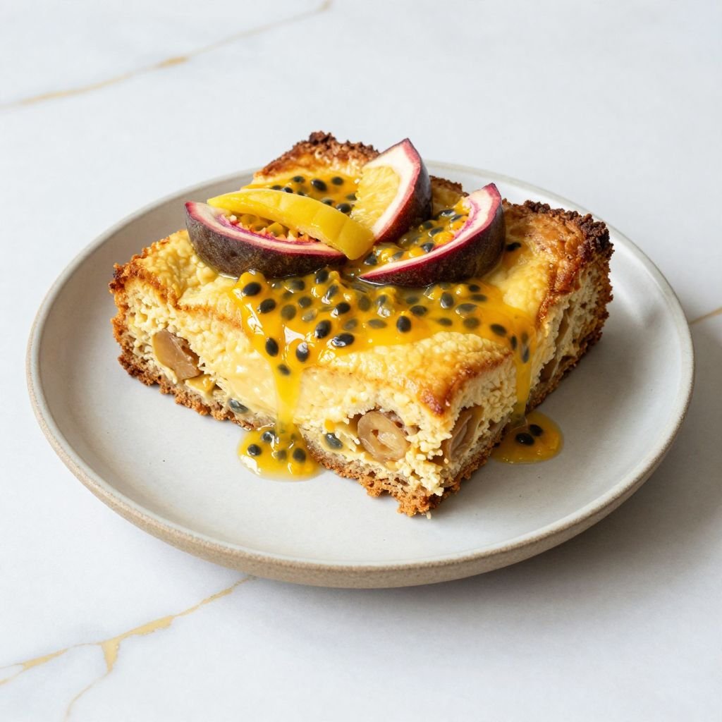 Exotic Passion Fruit Bread Pudding close up