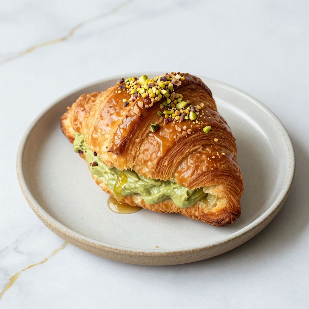 Flaky Pistachio Cream Croissant Recipe close up