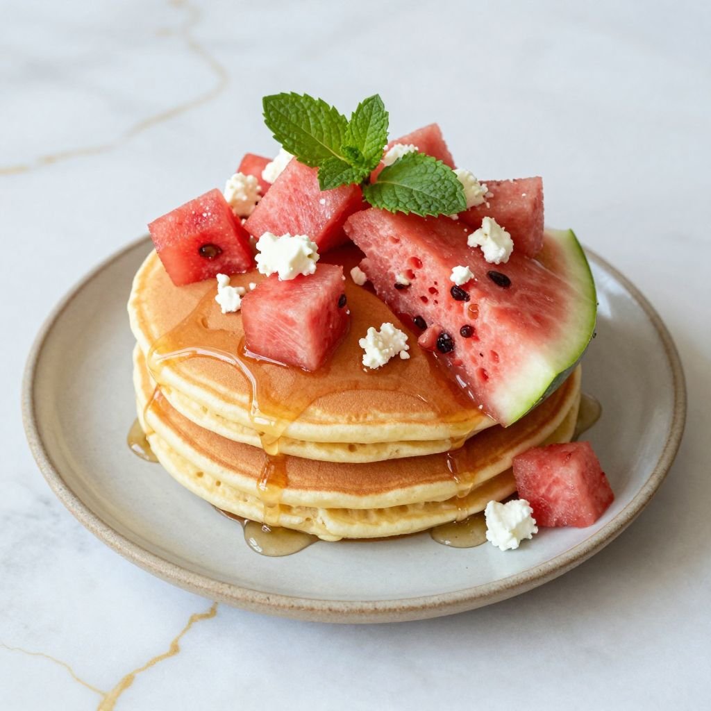 Fluffy Fresh Watermelon Summer Pancakes close up