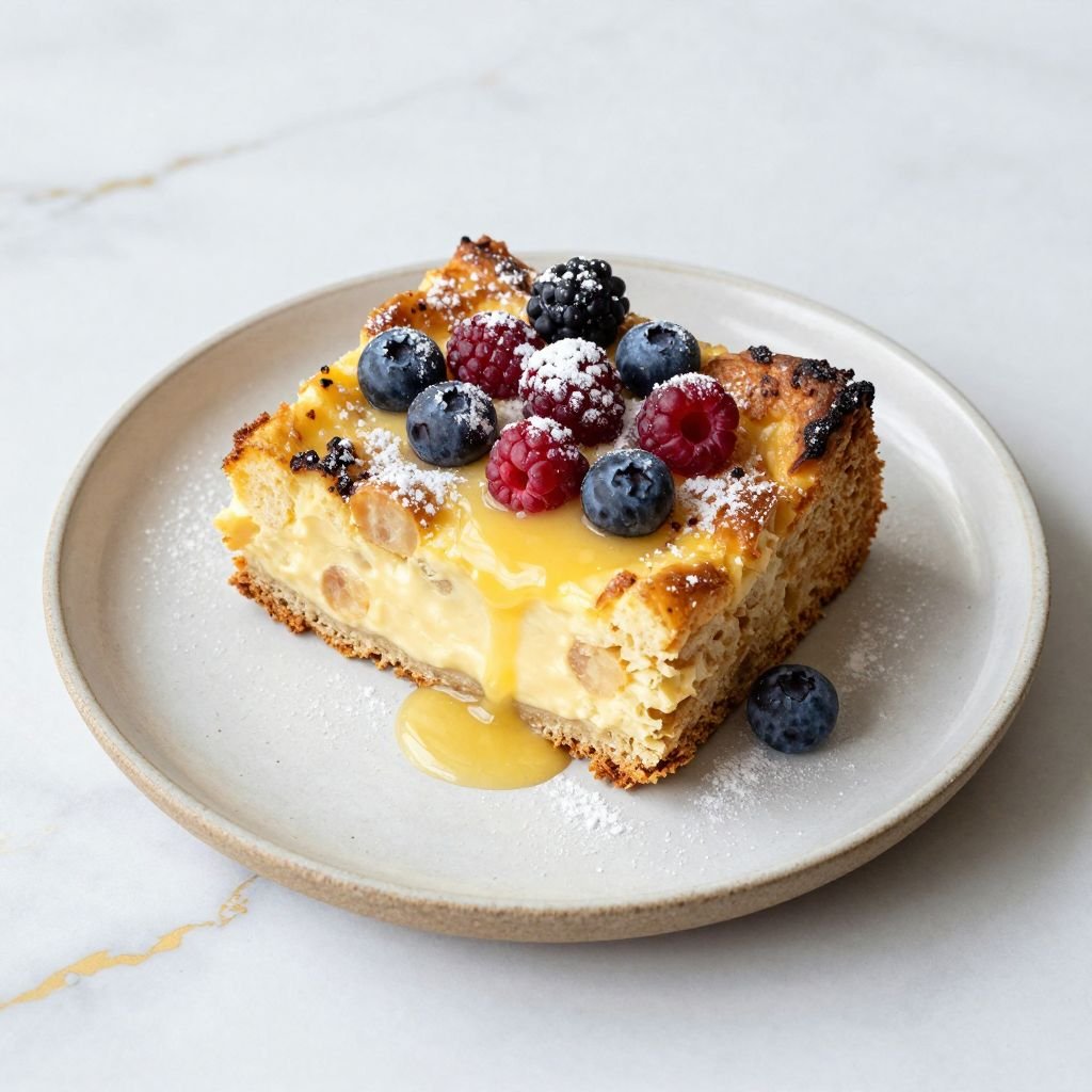 French Brioche Custard Bread Pudding close up
