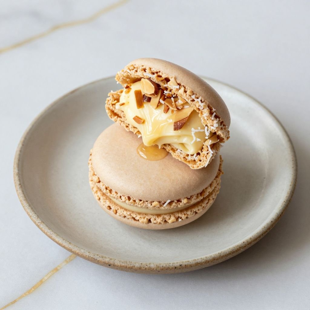 French Coconut Almond Macarons close up