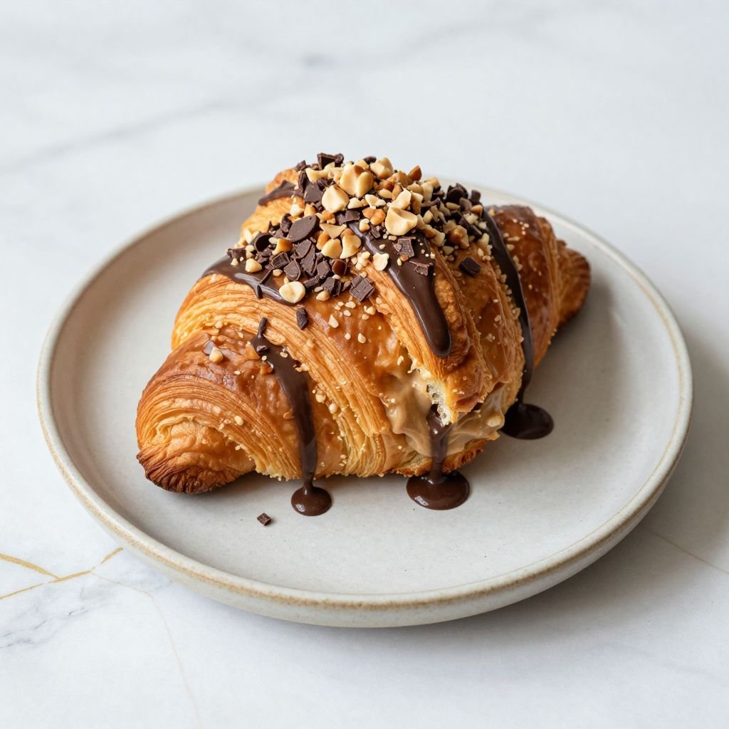 French Hazelnut Cream Croissant Pastry close up