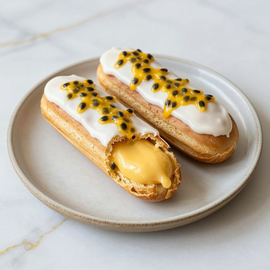 French Passion Fruit Cream Eclairs close up