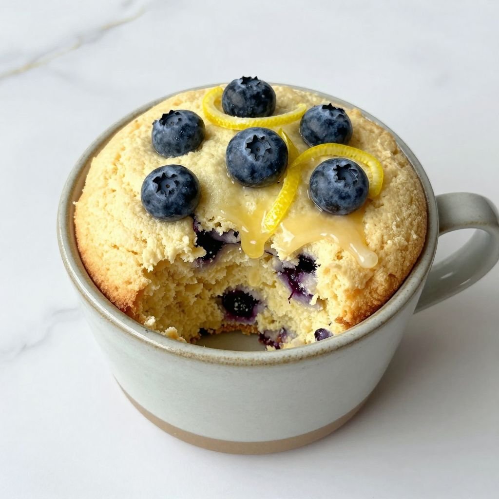 Fresh Lemon Blueberry Mug Cake close up