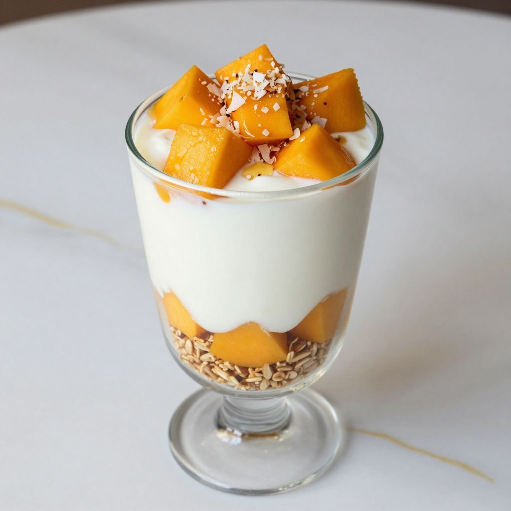 Fresh Mango Greek Yogurt Parfait close up