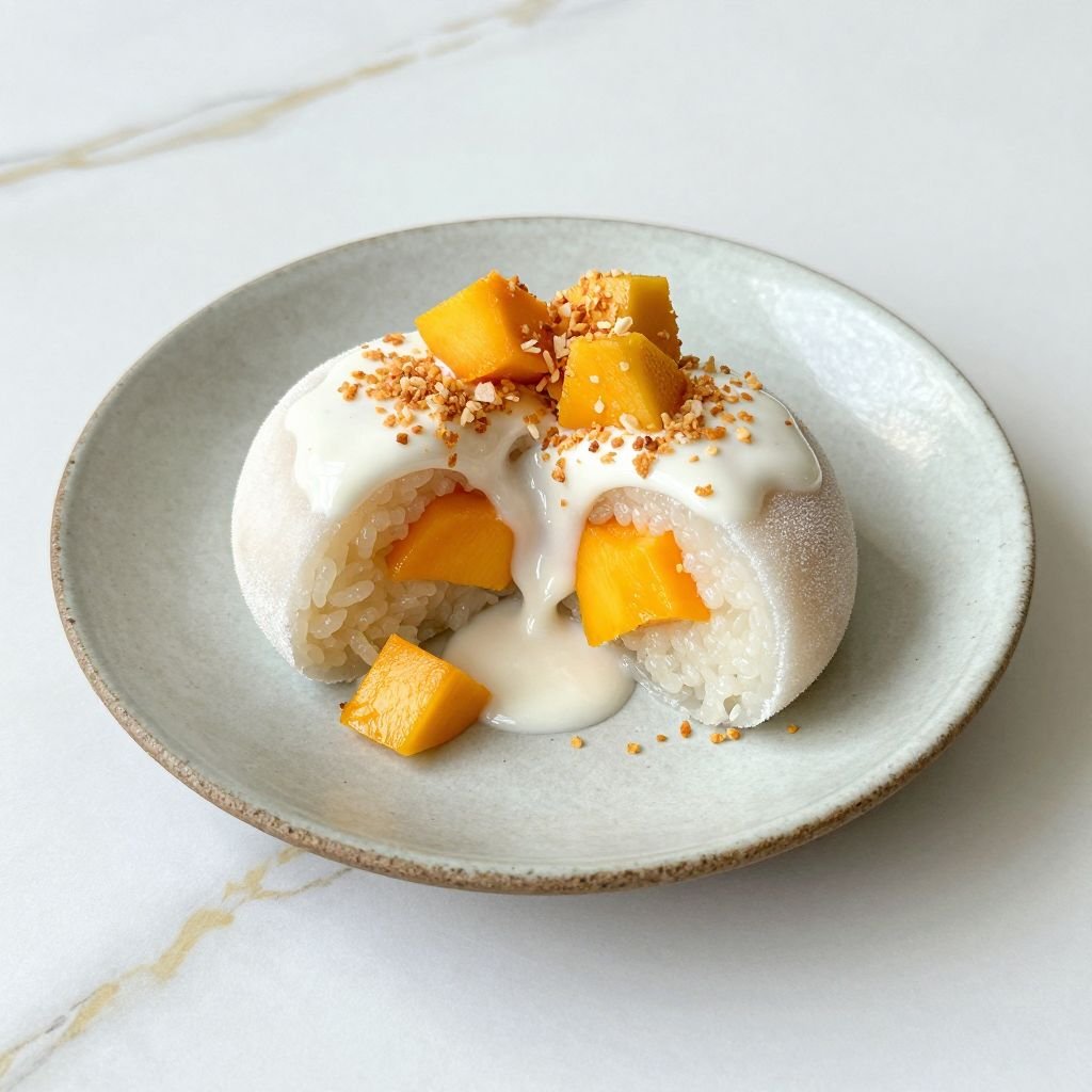 Fresh Mango Sweet Rice Mochi close up