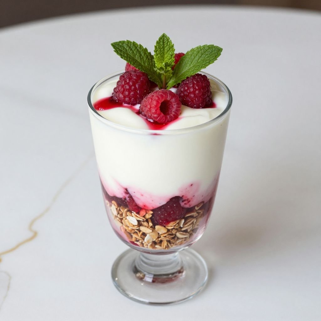 Fresh Raspberry Cream Yogurt Parfait close up