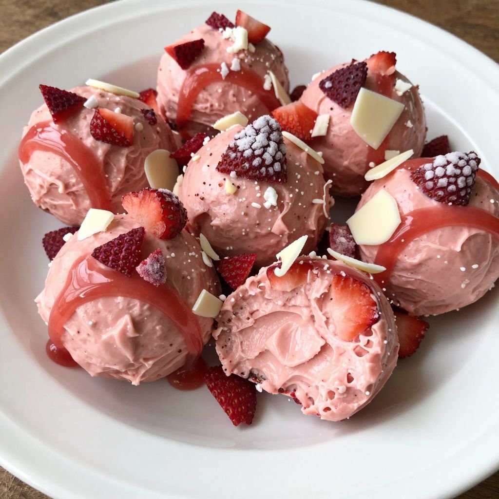 Fresh Strawberry Cream Cheese Truffles close up