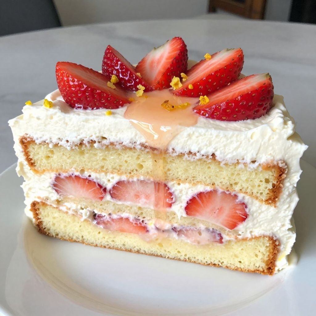Fresh Strawberry Lemonade Layer Cake close up