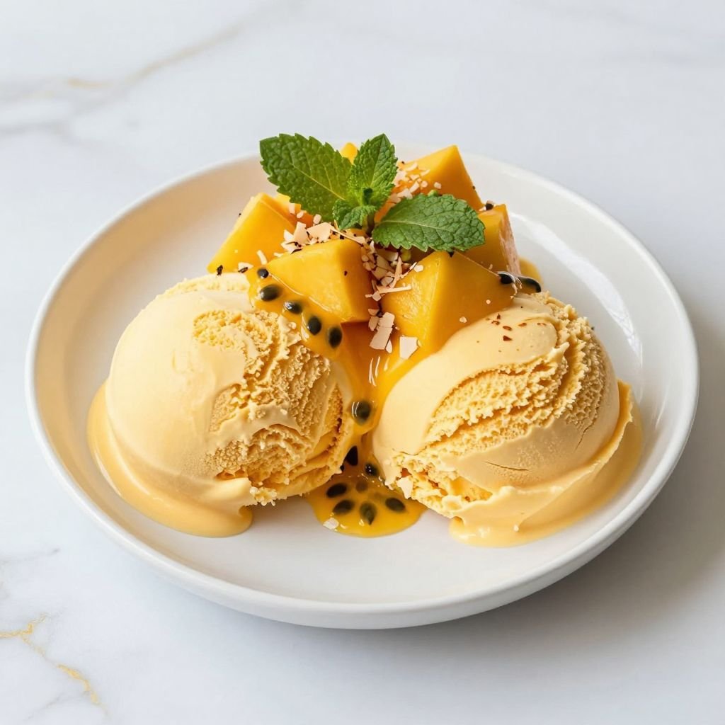 Fresh Tropical Mango Ice Cream close up