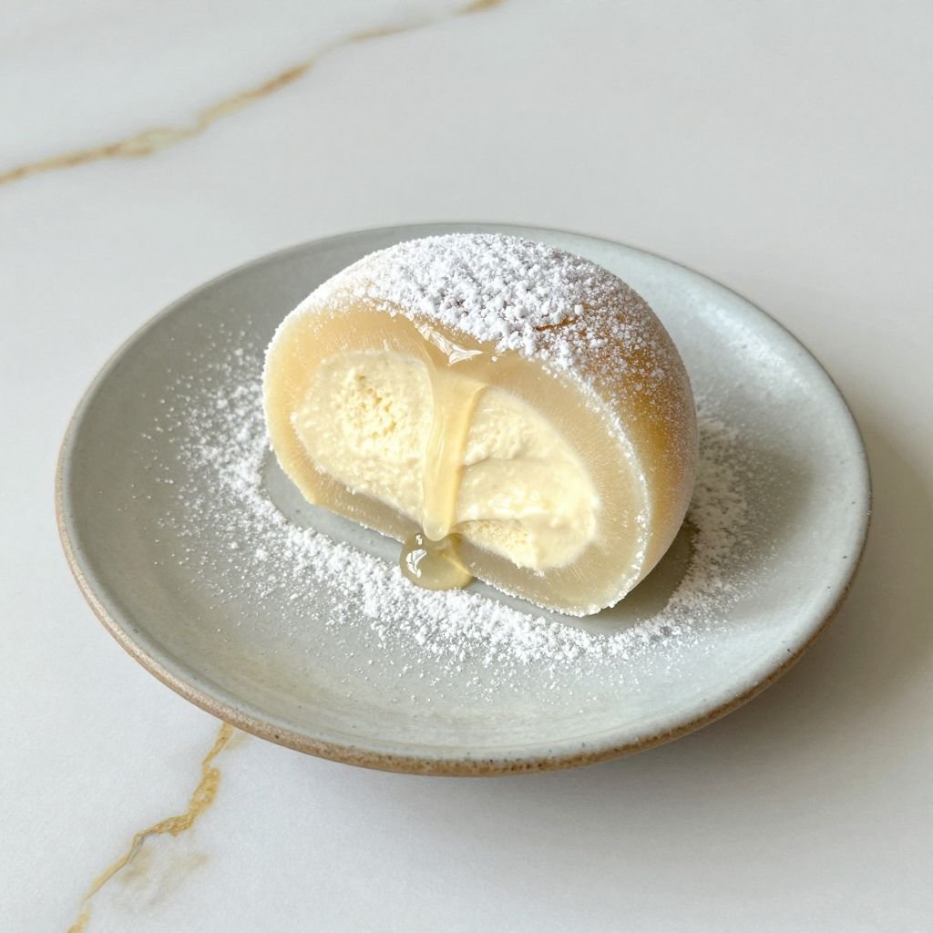Frozen Vanilla Ice Cream Mochi close up