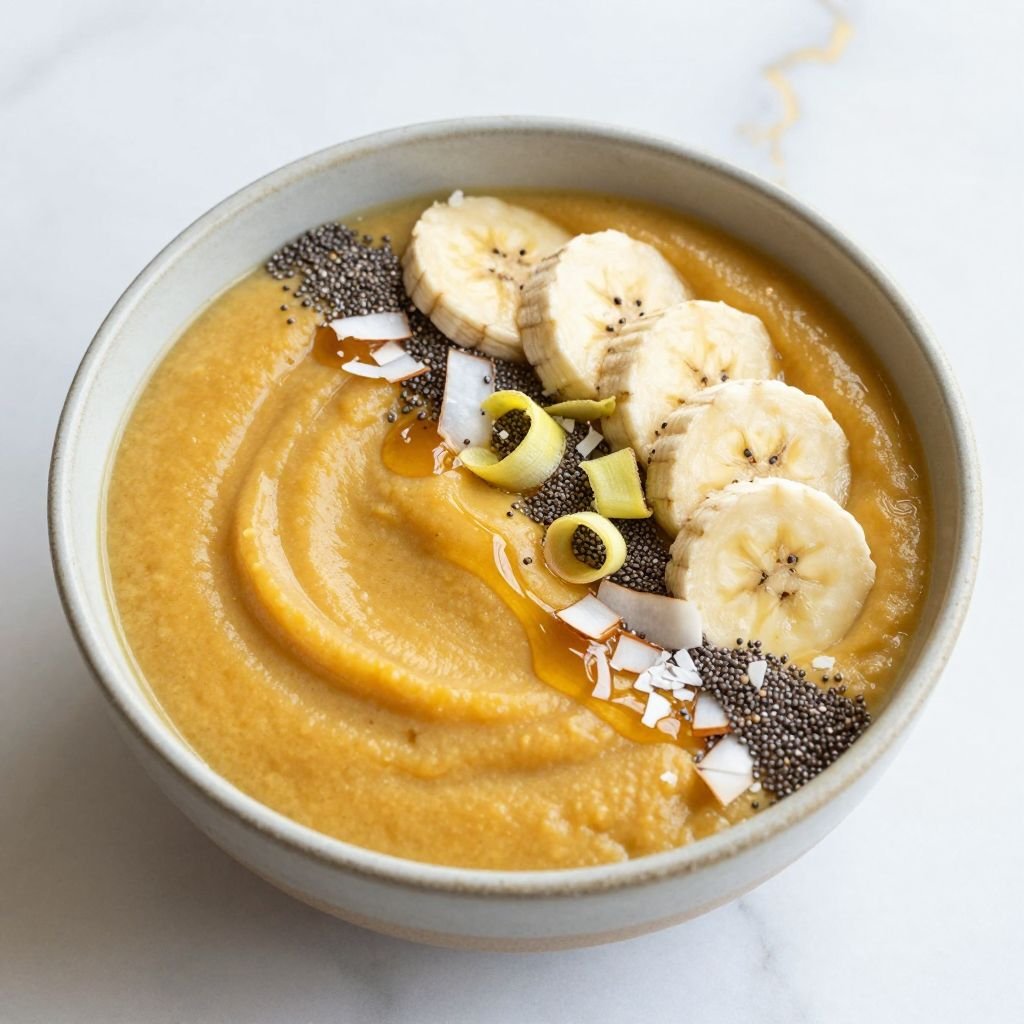 Golden Turmeric Ginger Smoothie Bowl close up