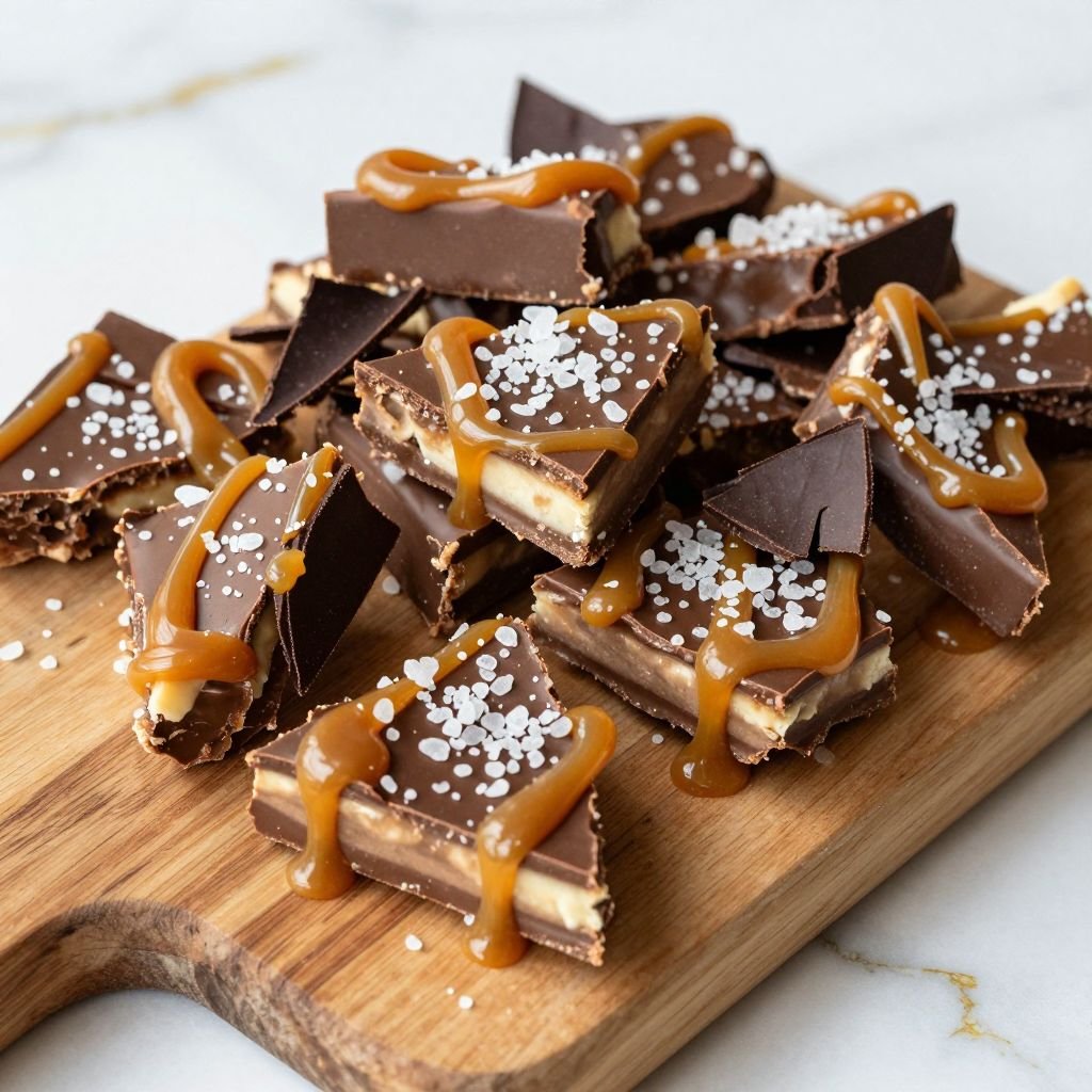 Gourmet Sea Salt Caramel Chocolate Bark close up
