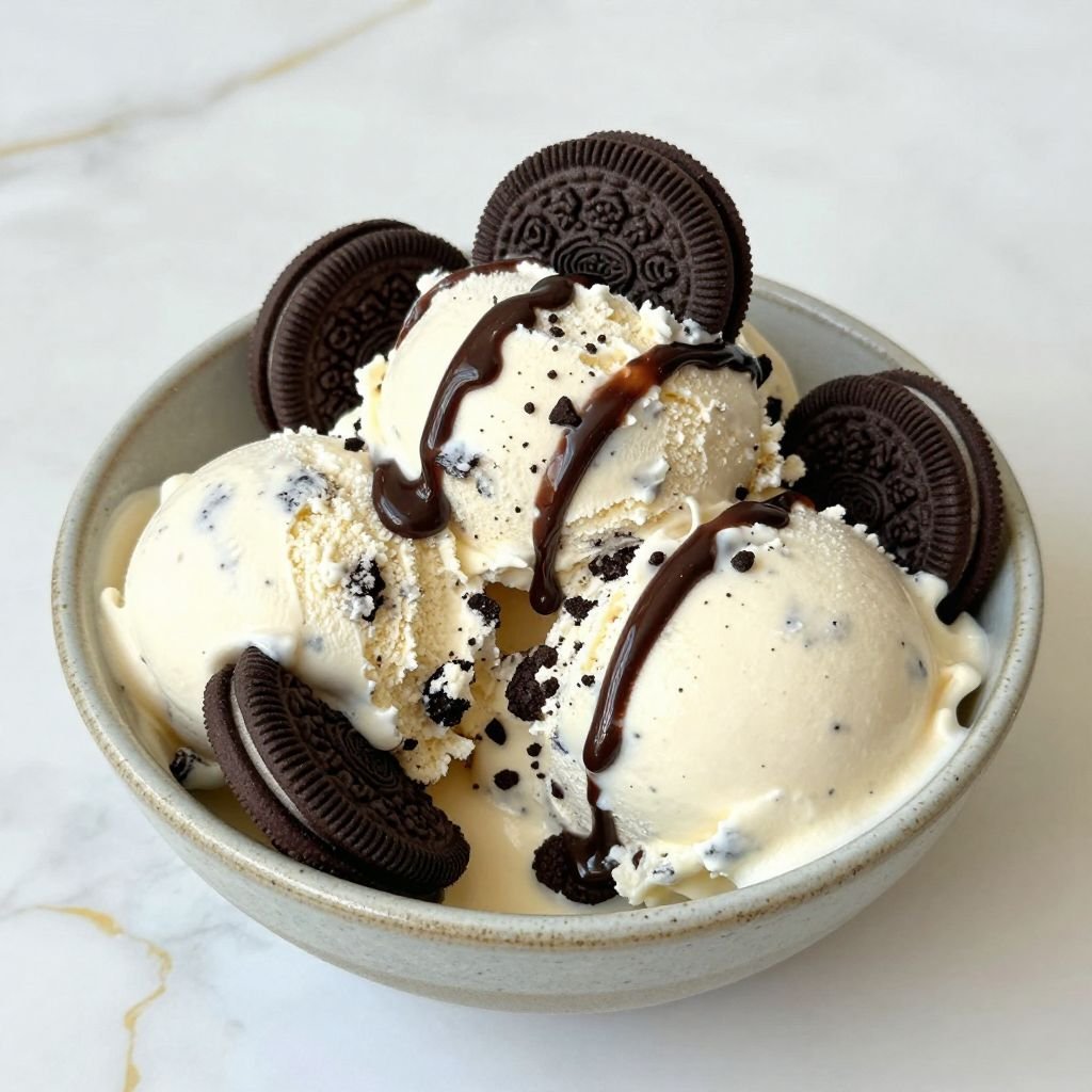 Homemade Oreo Cookies and Cream Ice Cream close up