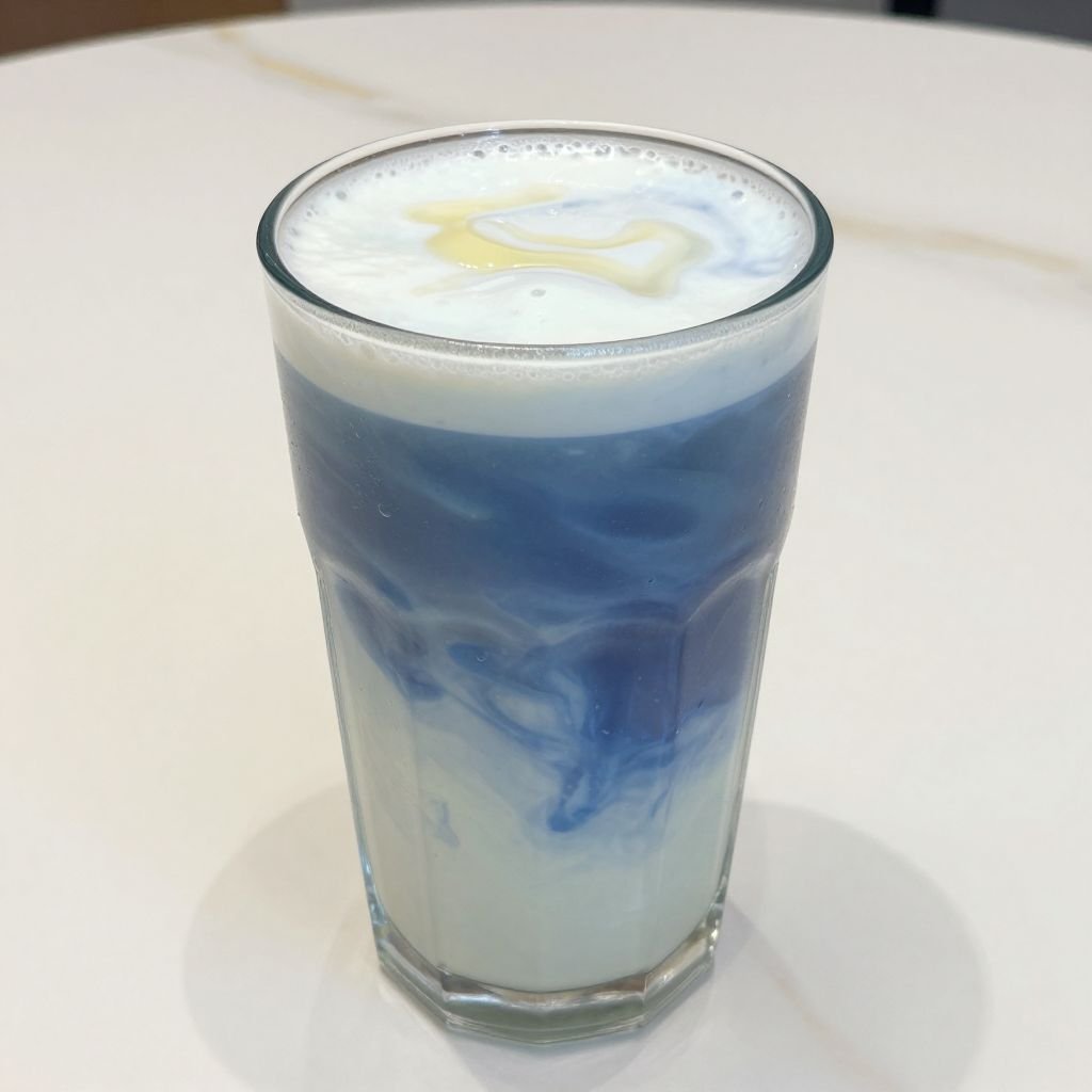 Iced Blue Butterfly Pea Latte close up