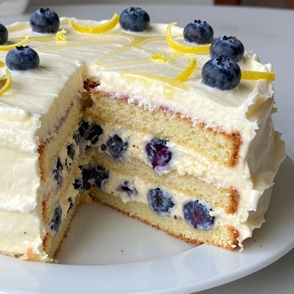 Lemon Blueberry Layer Cake Recipe close up