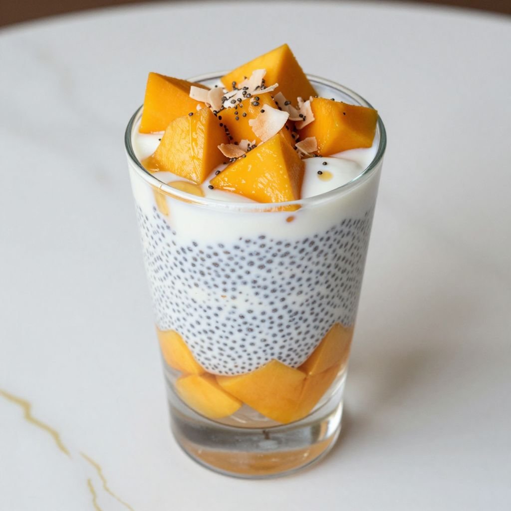 Mango Coconut Chia Parfait close up
