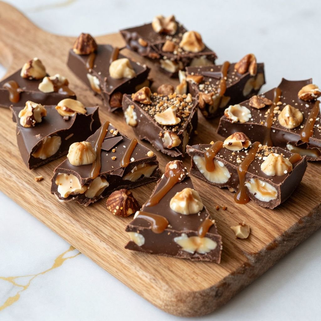 Milk Chocolate Hazelnut Praline Bark close up