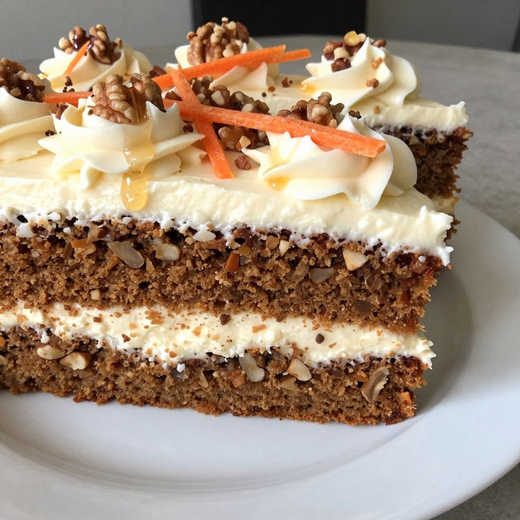 Moist Carrot Cake with Cream Cheese Frosting close up