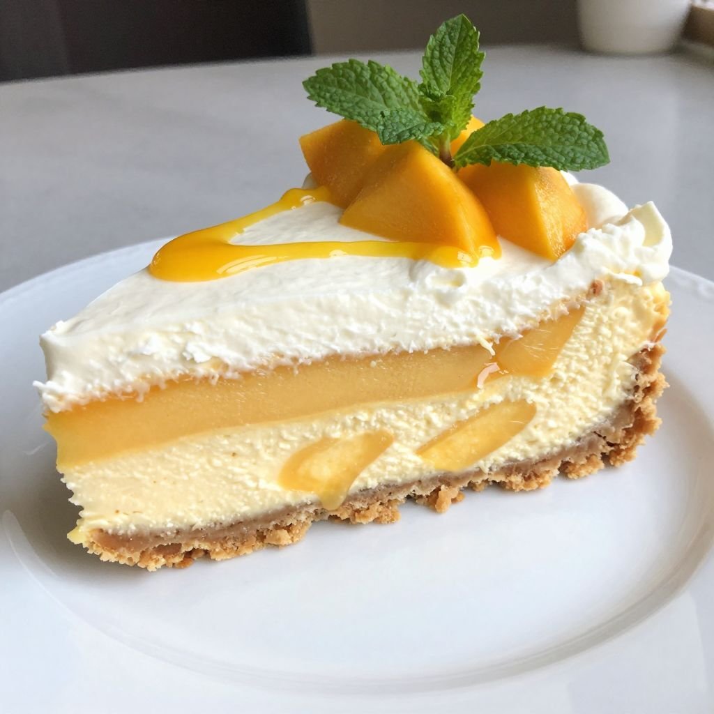 No-Bake Mango Swirl Cheesecake Recipe close up