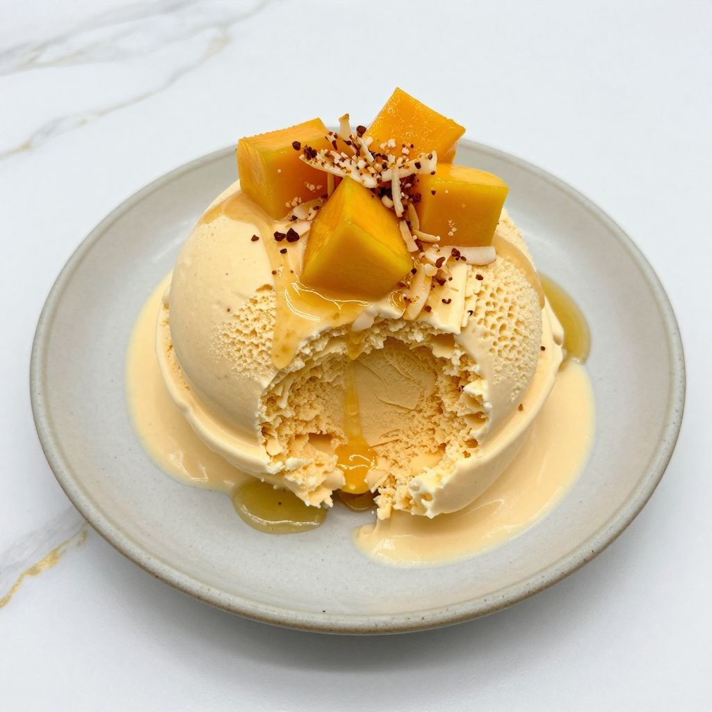 No-Churn Mango Coconut Ice Cream close up