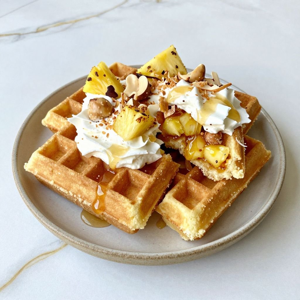 Pineapple Coconut Macadamia Waffles close up