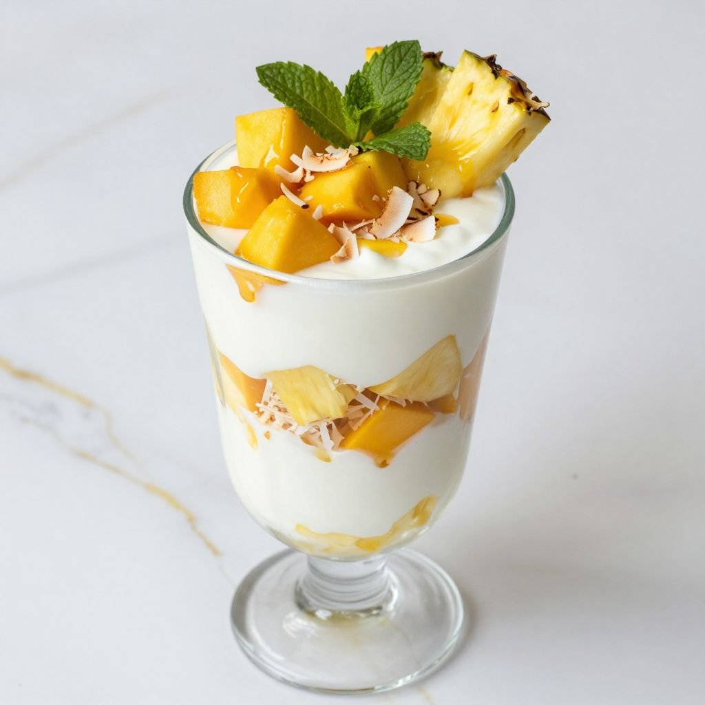 Pineapple Mango Coconut Parfait close up