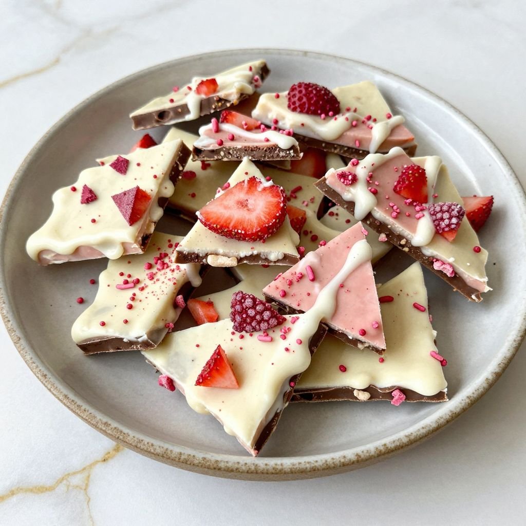 Pink Strawberry White Chocolate Bark close up