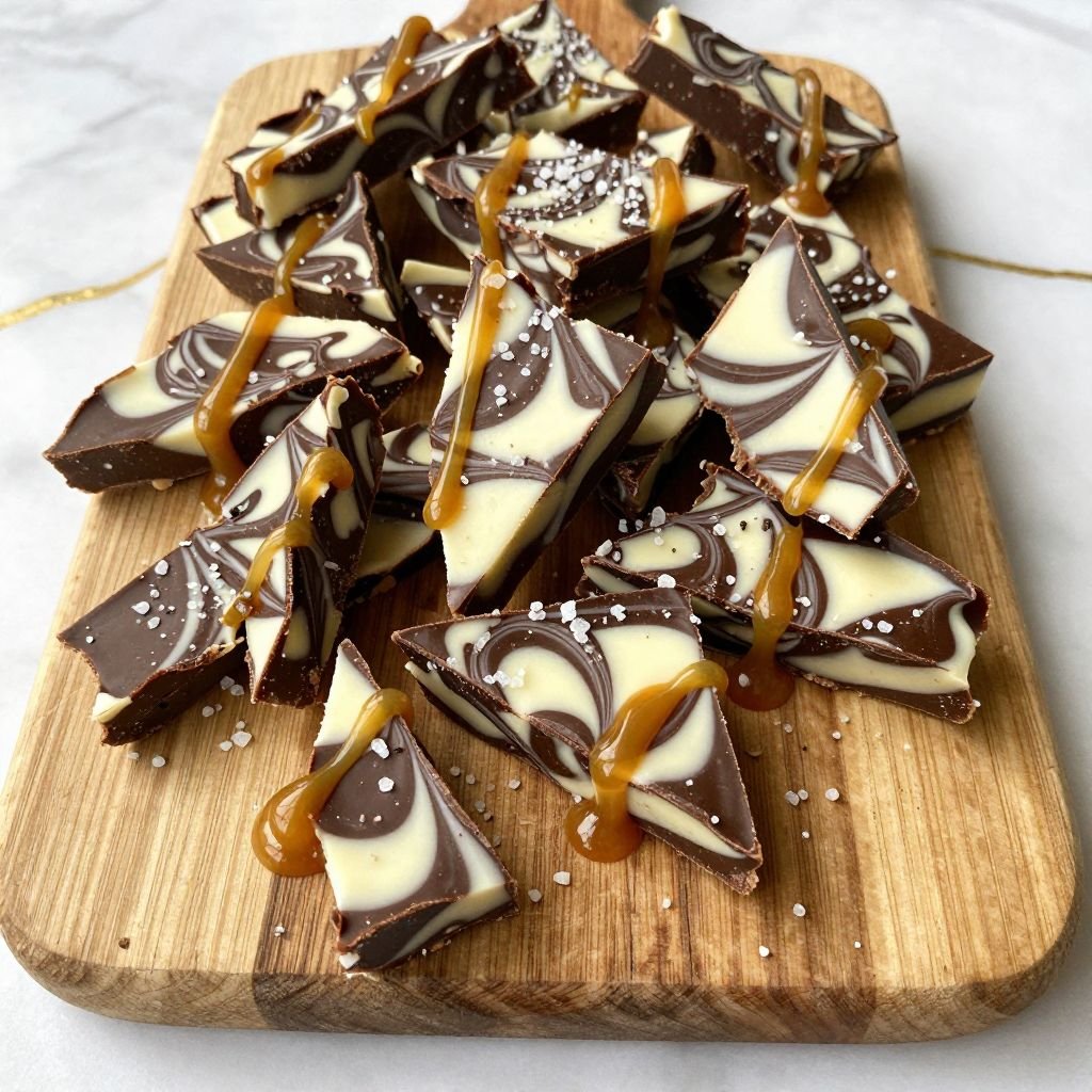 Salted Caramel Chocolate Swirl Bark close up