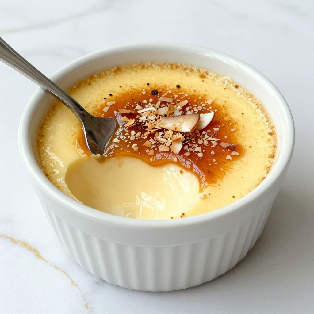 Silky Coconut Caramel Flan Recipe close up