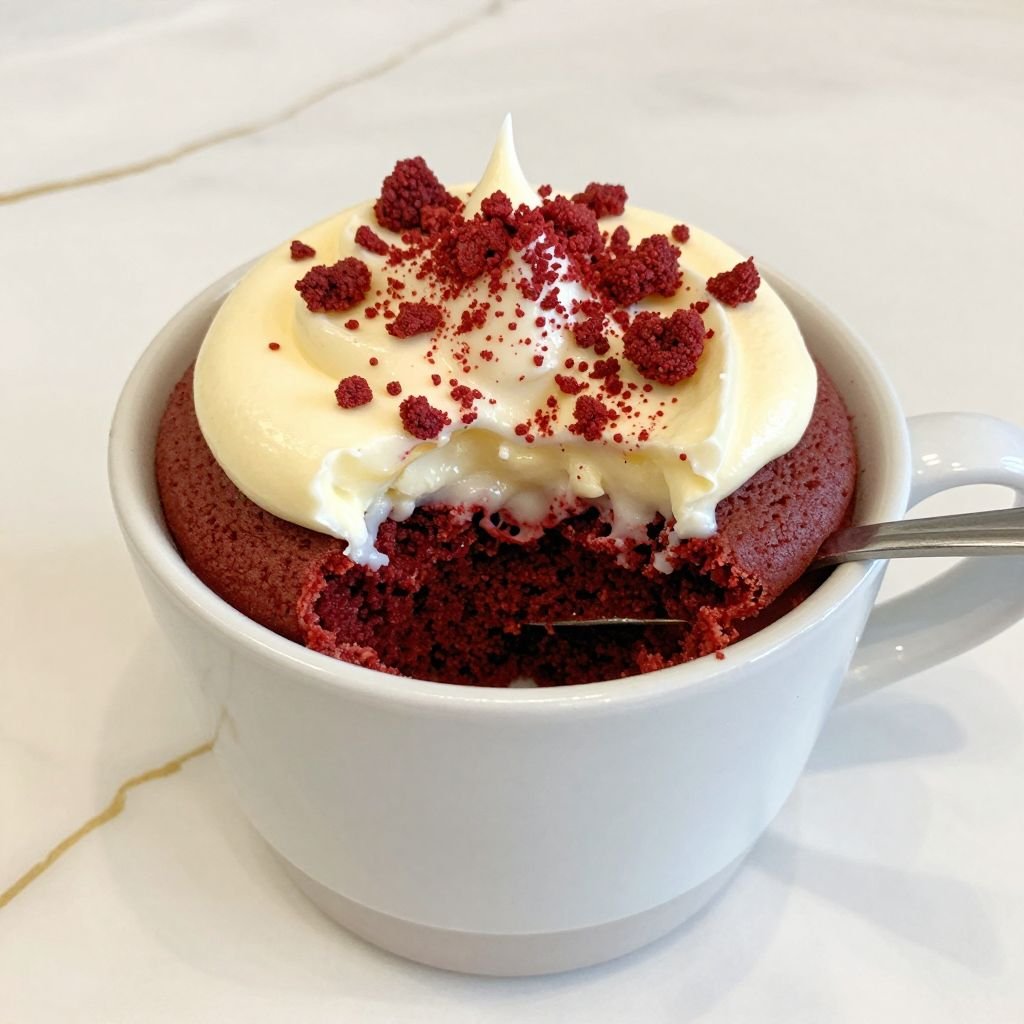 Single Serve Red Velvet Mug Cake close up