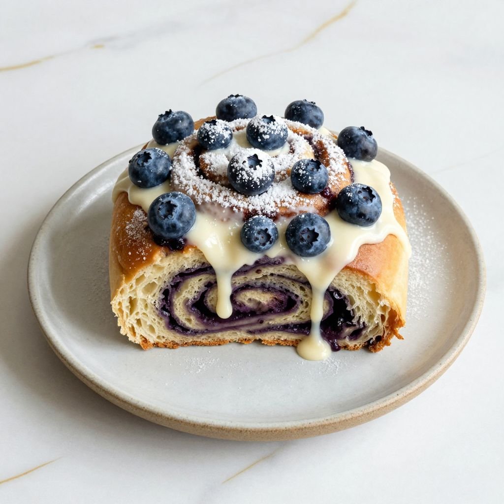 Soft Blueberry Swirl Cinnamon Rolls close up