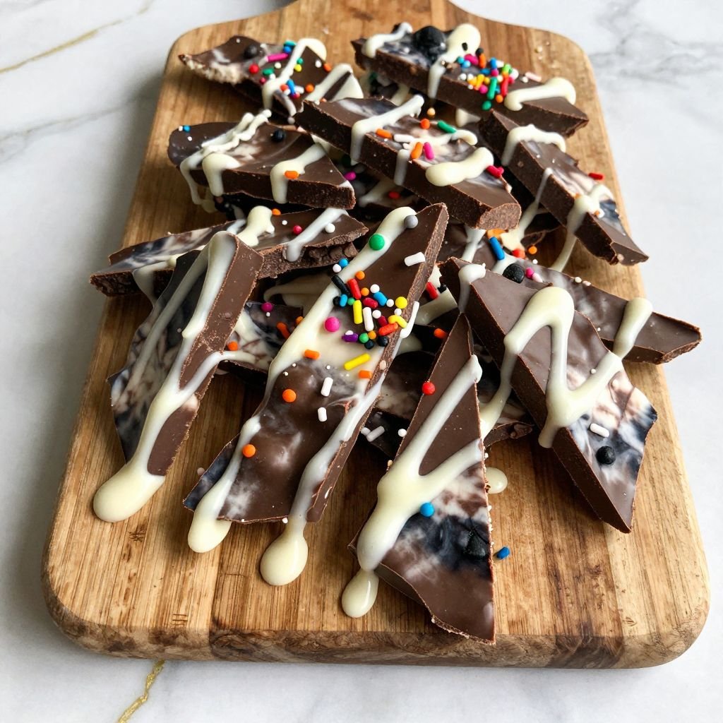 Swirled Tie Dye Chocolate Bark close up
