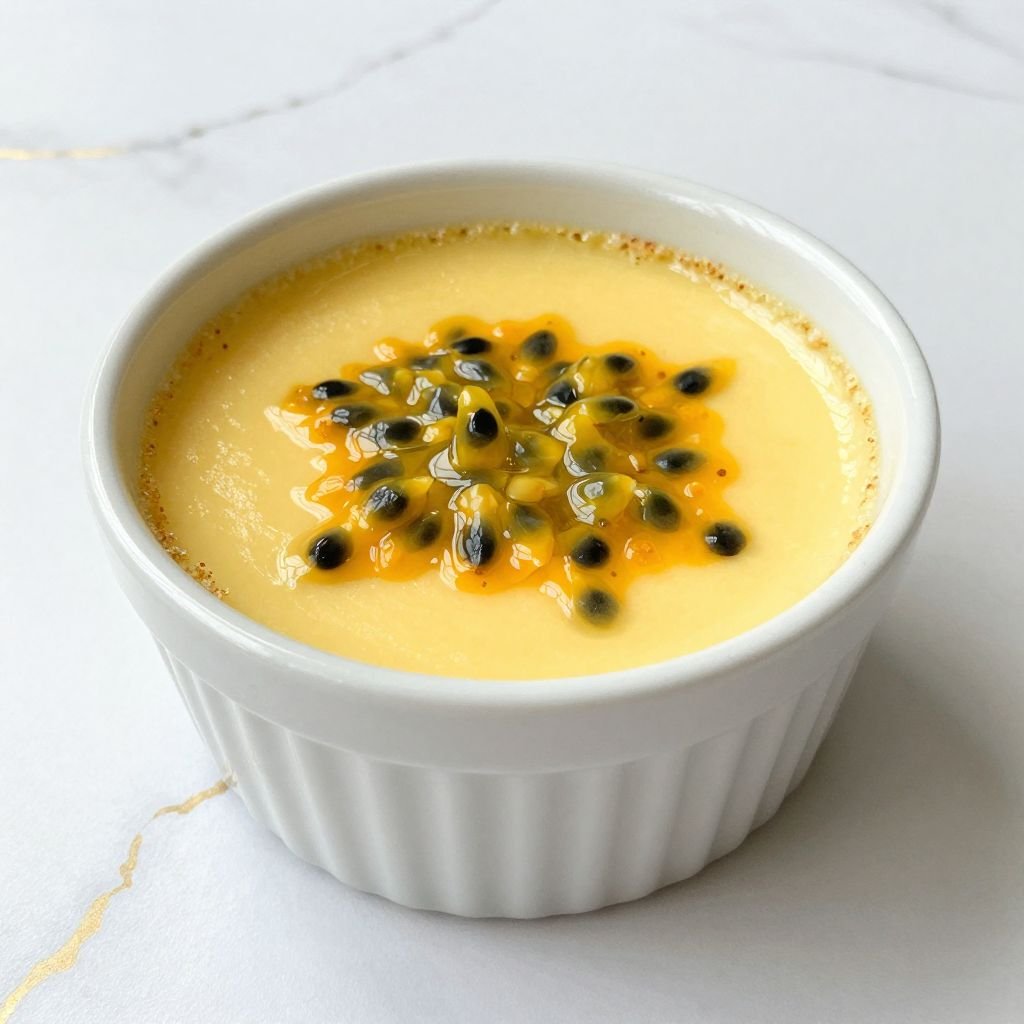 Tangy Passion Fruit Flan Dessert close up