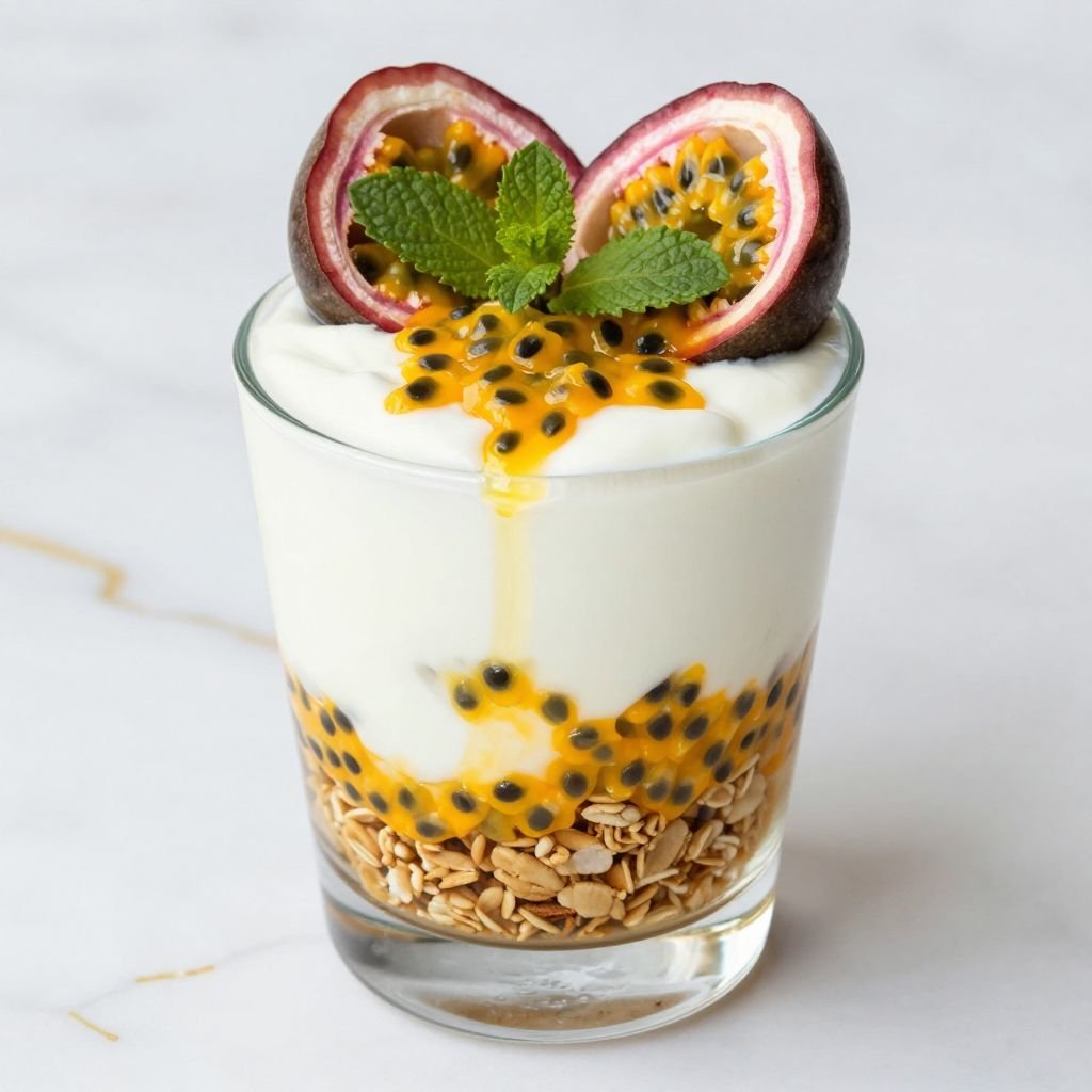 Tangy Passion Fruit Yogurt Parfait close up