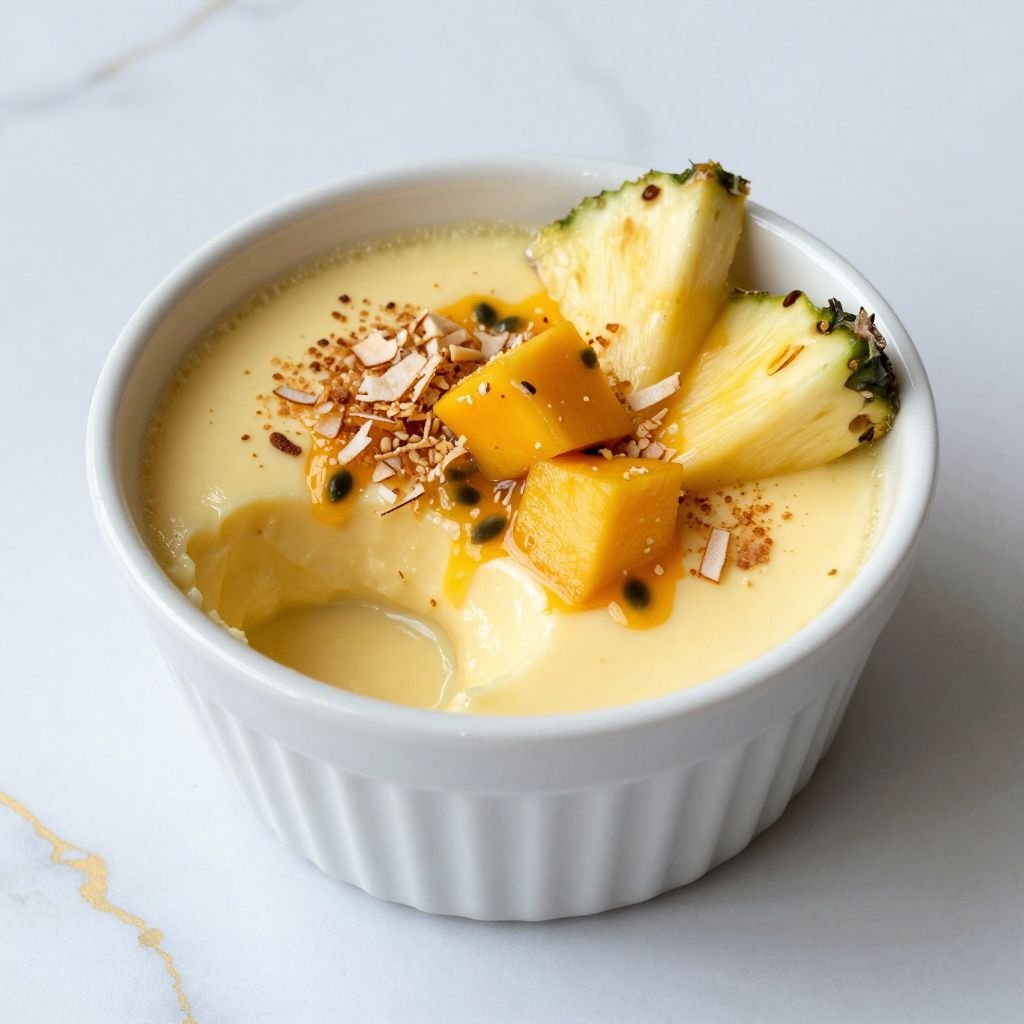 Tropical Coconut Creme Brulee Dessert close up