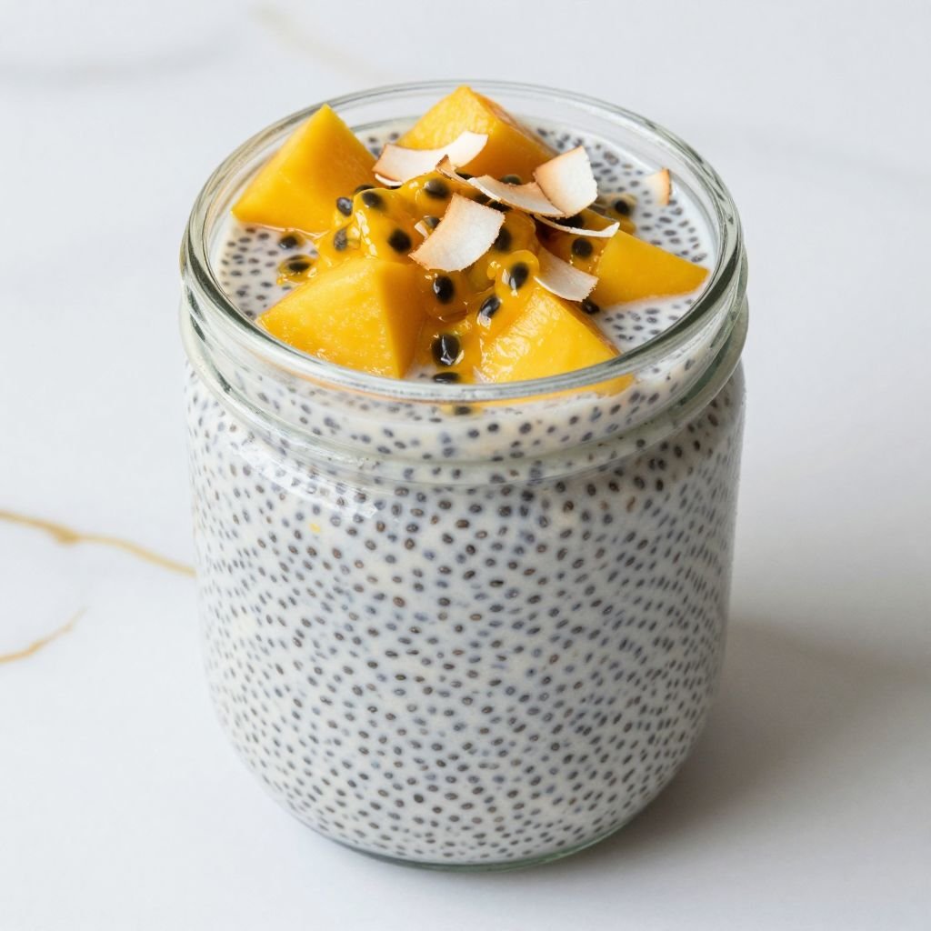 Tropical Mango Chia Seed Pudding close up