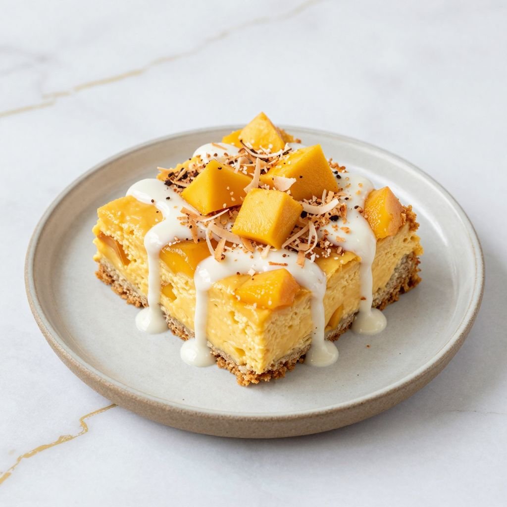 Tropical Mango Coconut Bread Pudding close up