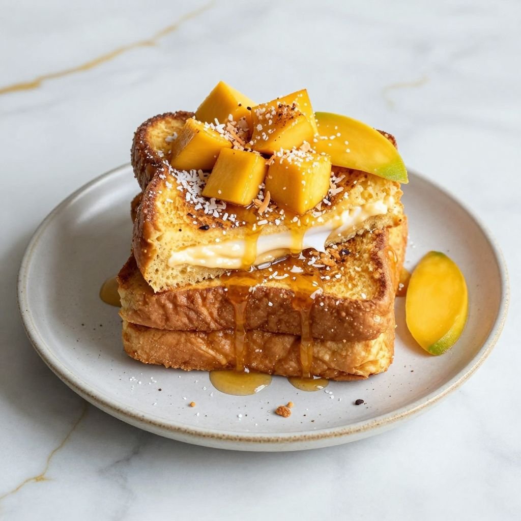 Tropical Mango Coconut French Toast close up