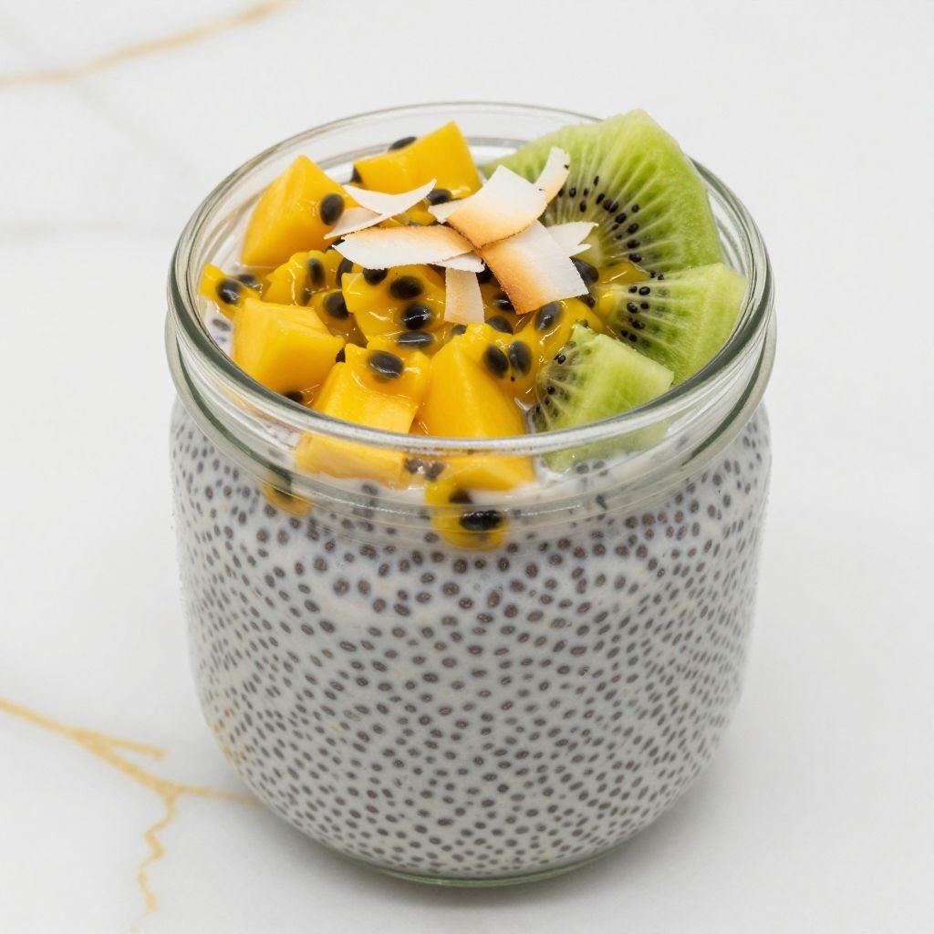Tropical Passion Fruit Chia Pudding close up