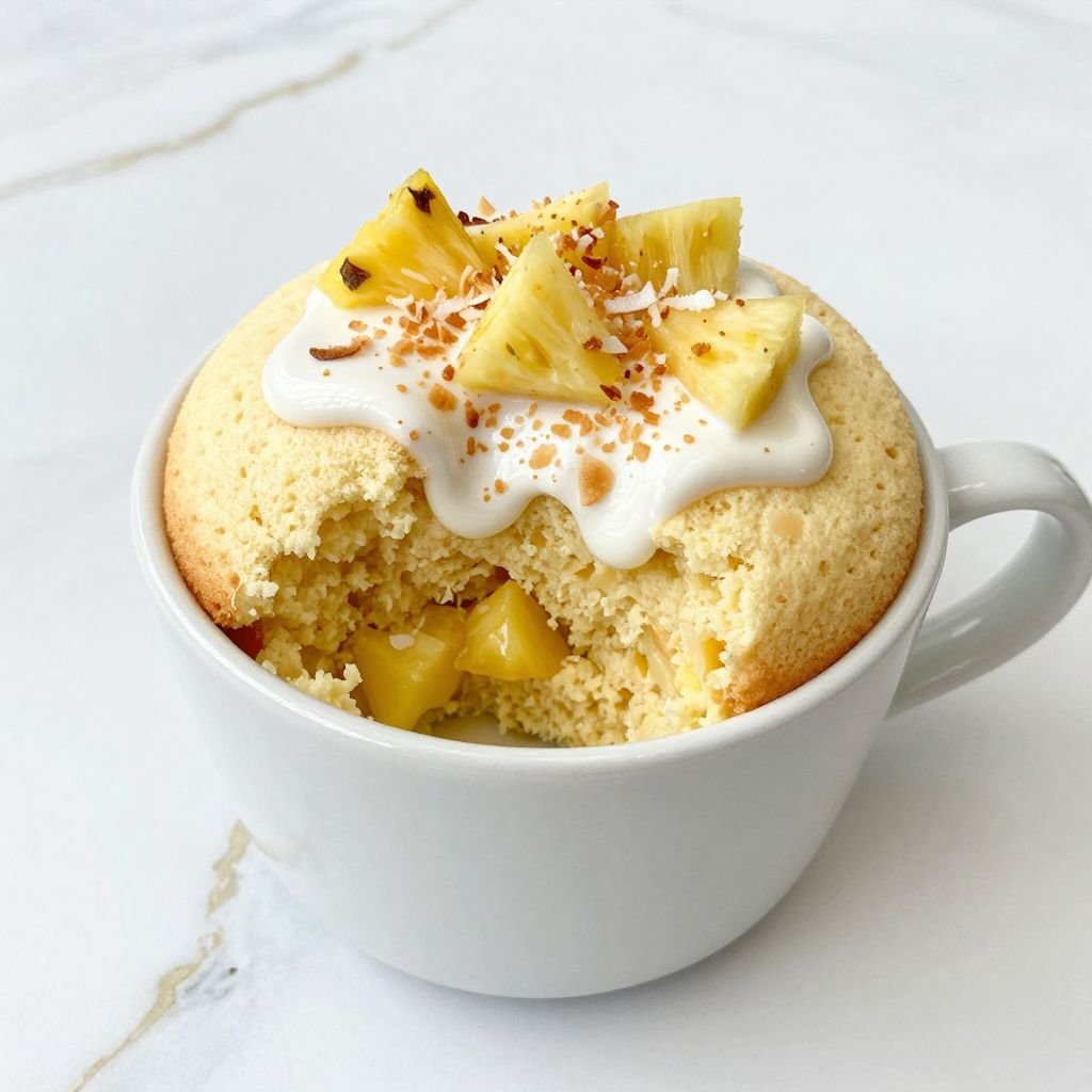 Tropical Pineapple Coconut Mug Cake close up