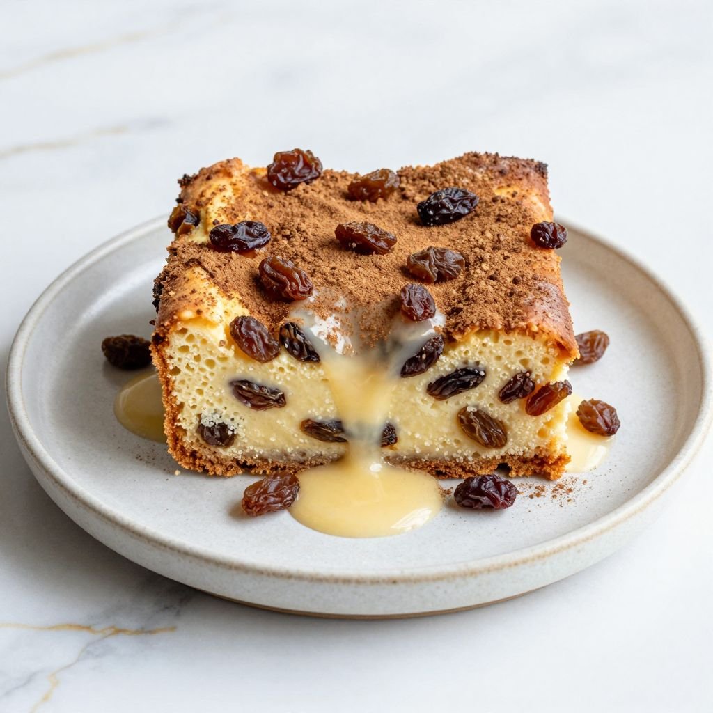 Warm Cinnamon Raisin Bread Pudding close up