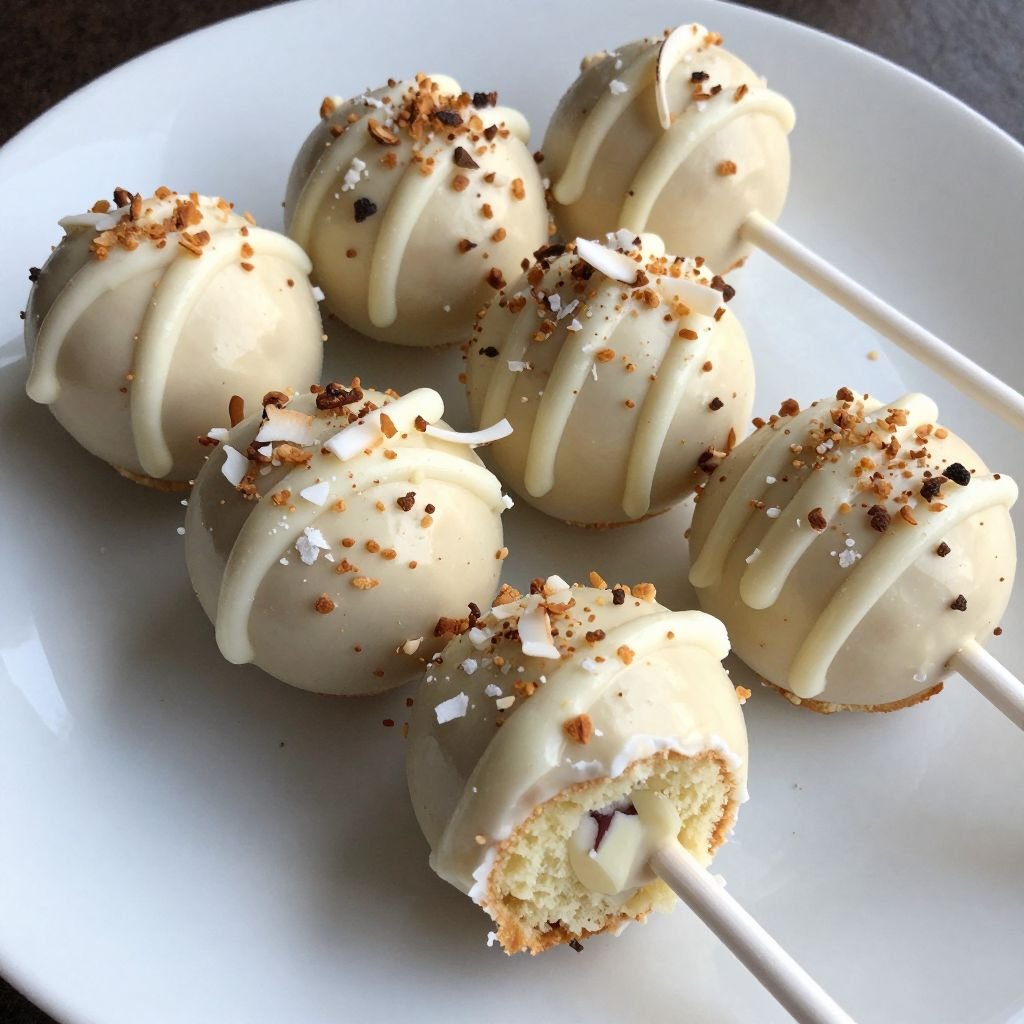 White Chocolate Coconut Cake Pops close up